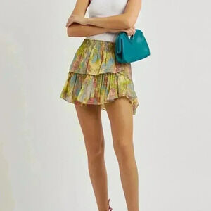 NWT LoveShackFancy Floral Print Ruffle Mini Skirt